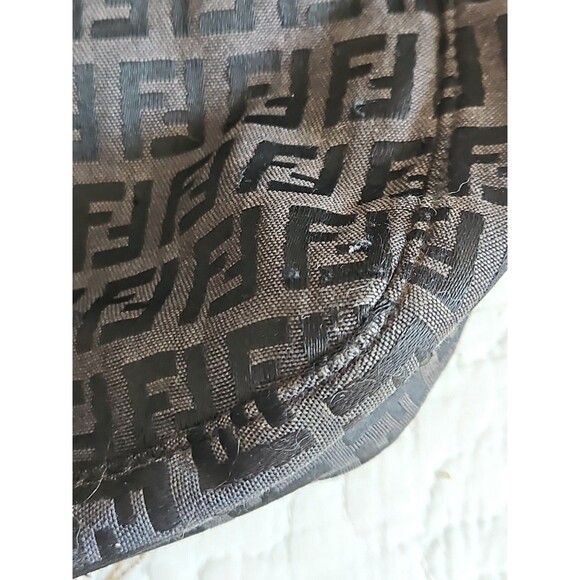 Authentic Vintage FENDI Zucca Shoulder Bag Black Canvas Leather Strap - Picture 12 of 16